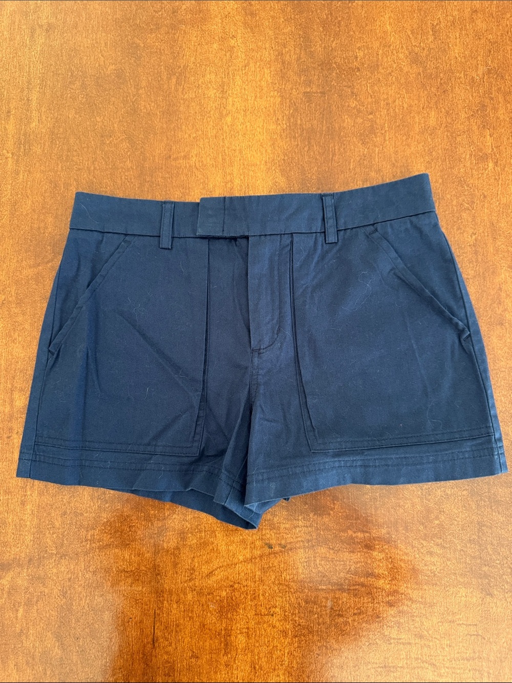 Vince Navy Plain Weave Tailored Cotton Shorts